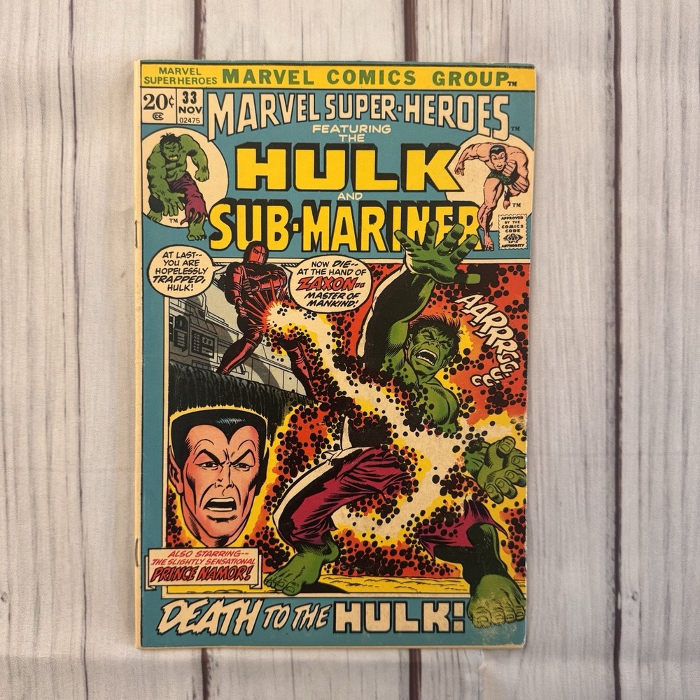Marvel Super-Heroes #33 (1972) Hulk & Sub-Mariner Bronze Age Marvel Zaxon Death
